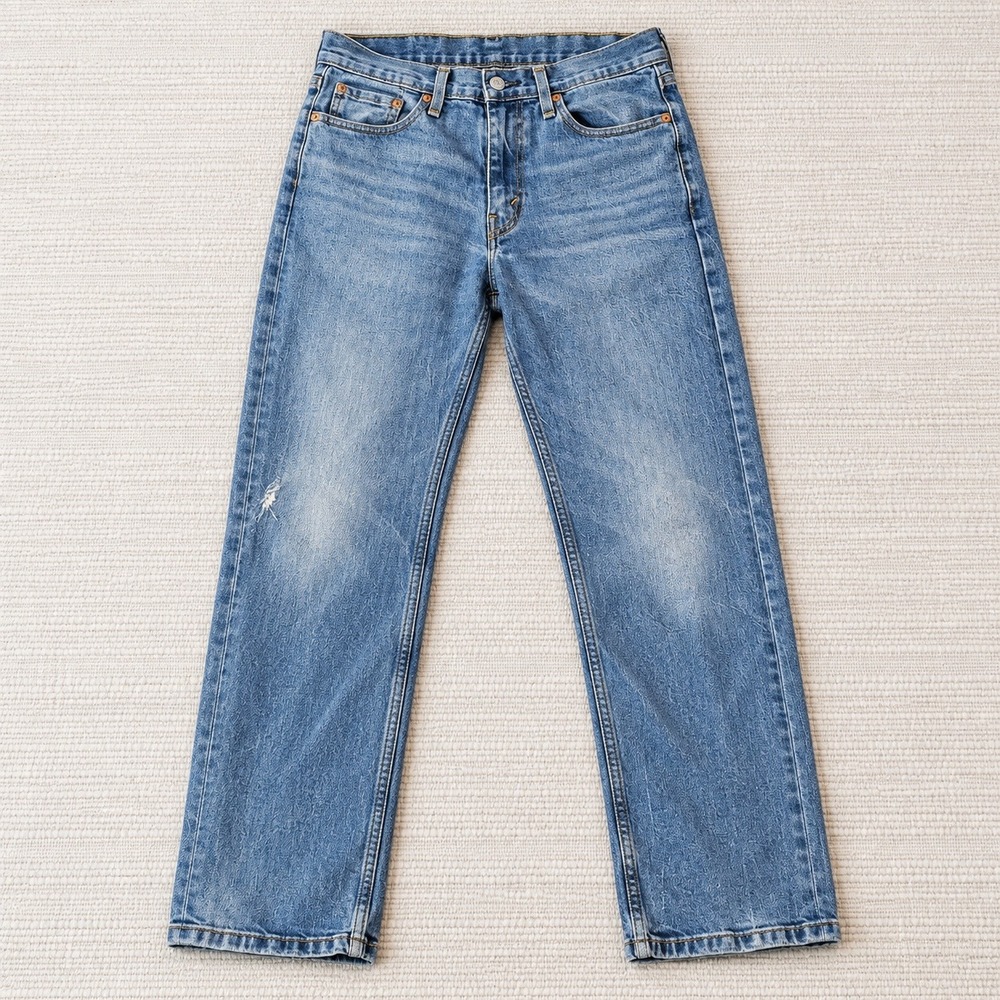 Levis 514 Straight Fit Jeans Mens Blue Distressed Denim Tag 30x32 Measures 30x29